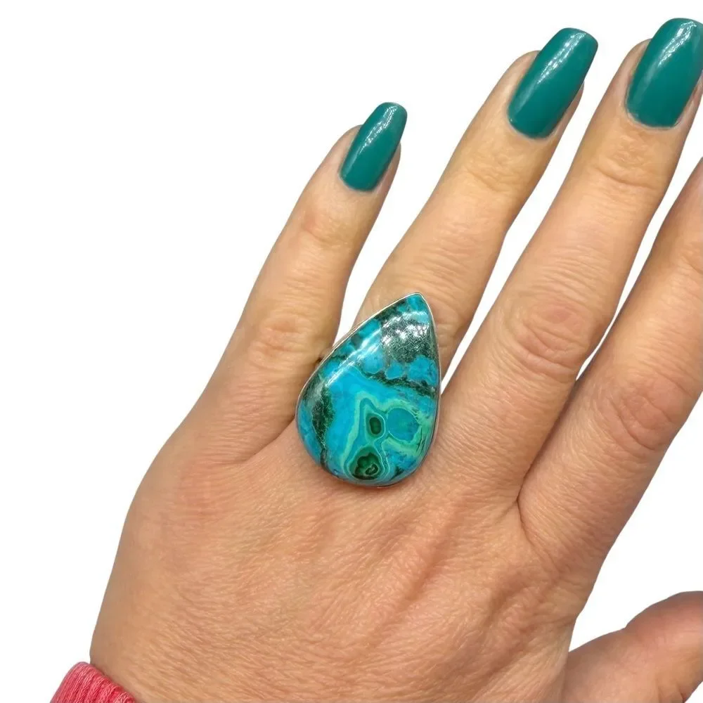 Azurite Malachite Ring Size 9 Solid 925 Sterling Silver Green Blue Turquoise